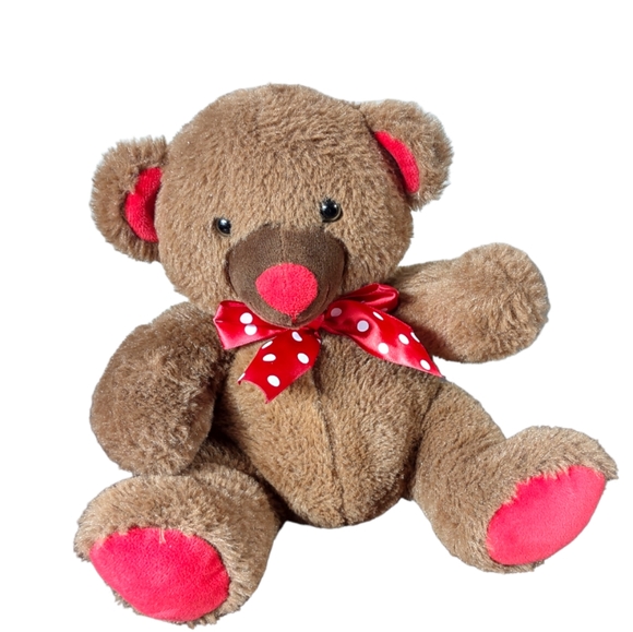 ✓Homerbest Teddy Bear, Brown and Red polkadot Bow tie plush stuff animal - Picture 1 of 9